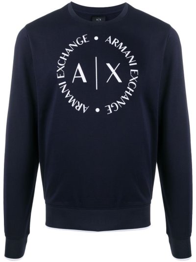 Armani Exchange Printed Logo Crest Sweatshirts Herren Blau | MJL3Q9OG