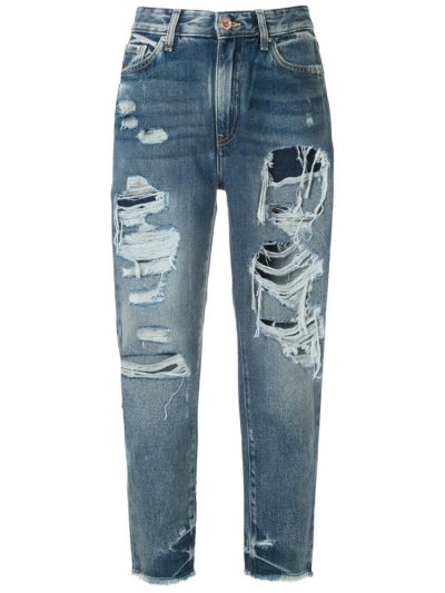 Armani Exchange Ripped Detail Jeans Damen Blau | IXZWGIU0