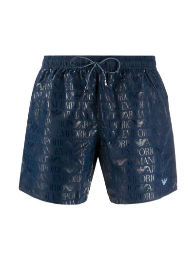 Ea7 Emporio Armani All Over Logo Print Swim Shorts Herren Blau | QY7I3LGV