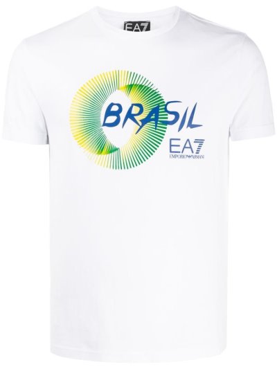 Ea7 Emporio Armani Brasil Print Baumwoll Bomberjacke Herren Weiß | ML78M4E6