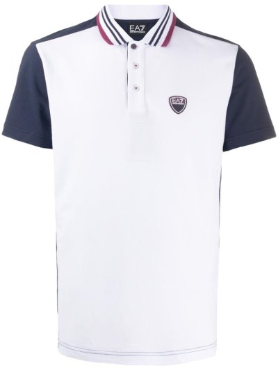 Ea7 Emporio Armani Colour Block Logo Polo Hemd Herren Weiß | DZI3SNMY