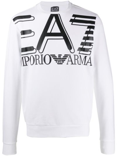 Ea7 Emporio Ea7 Large Logo Printed Baumwoll Sweatshirts Herren Weiß | NV8798PJ