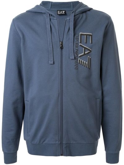 Ea7 Emporio Ea7 Vertical Logo Zip Through Hoodie Herren Blau | 4XTJ0SF4