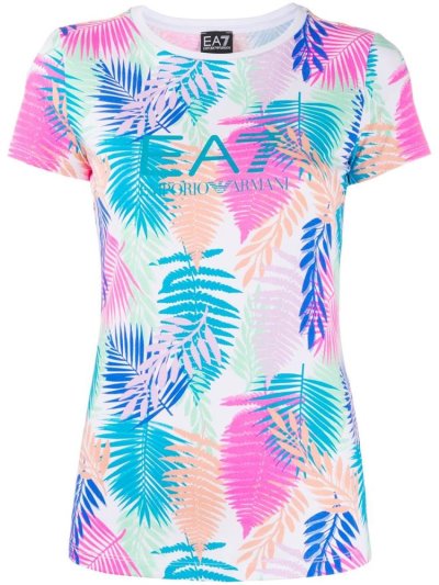 Ea7 Emporio Armani Kurzes Sleeve Palm Print Bomberjacke Damen Weiß | 9E579N47
