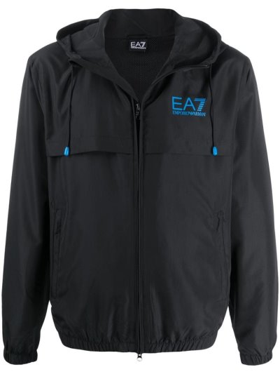 Ea7 Emporio Armani Layered Stylen Printed Logo Windbreaker Mäntel Herren Schwarz | C5P9ZKWV