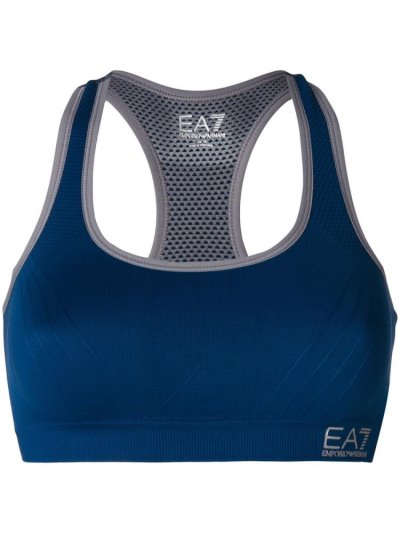 Ea7 Emporio Armani Logo Crop Oberteile Damen Blau | 9KHGZWFV