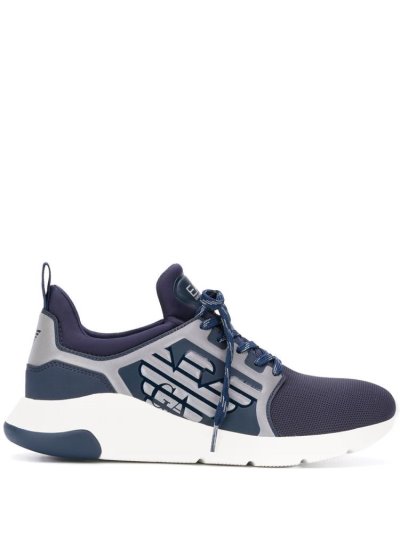 Ea7 Emporio Armani Logo Patch Low Top Sneakers Herren Blau | UYMHUSJG