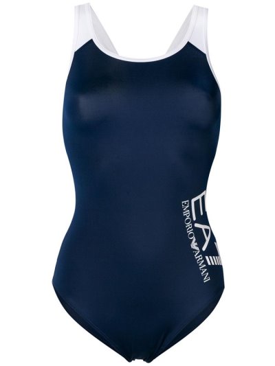 Ea7 Emporio Armani Logo Print Badeanzüge Damen Schwarz | RNQR1W3U