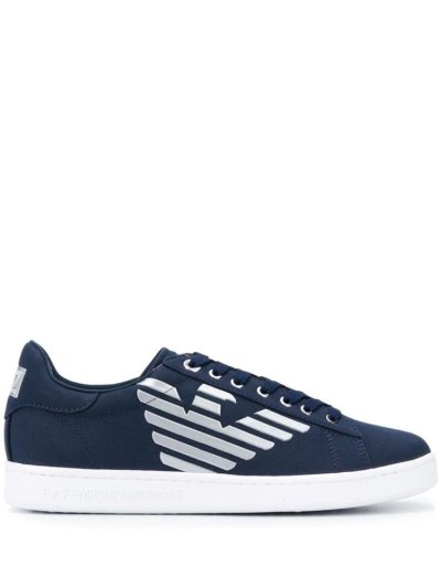 Ea7 Emporio Armani Logo Print Low Top Canvas Sneakers Herren Blau | HAWC5EGZ