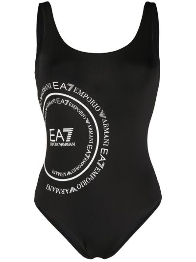 Ea7 Emporio Armani Logo Print One Piece Badeanzüge Damen Schwarz | PESSEXYY