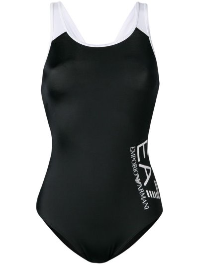 Ea7 Emporio Armani Logo Print One Piece Badeanzüge Damen Schwarz | XH8HP9KD