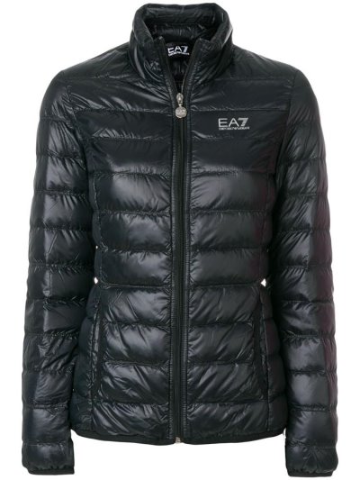 Ea7 Emporio Armani Logo Print Puffer Jacket Jacke Damen Schwarz | OYRMBJ7S