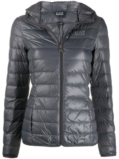 Ea7 Emporio Armani Logo Print Puffer Jacket Jacke Damen Grau | THQP1EXQ