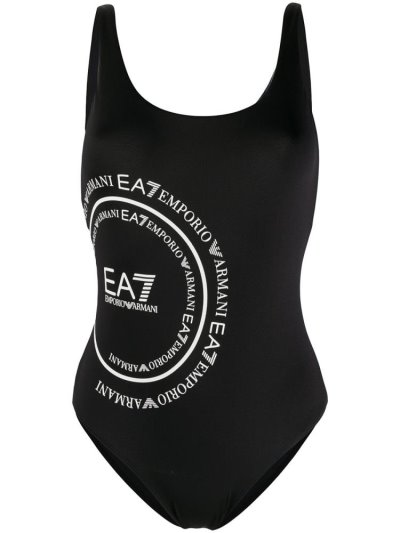 Ea7 Emporio Armani Logo Print Scoop Back Badeanzüge Damen Schwarz | 2KE78CHY