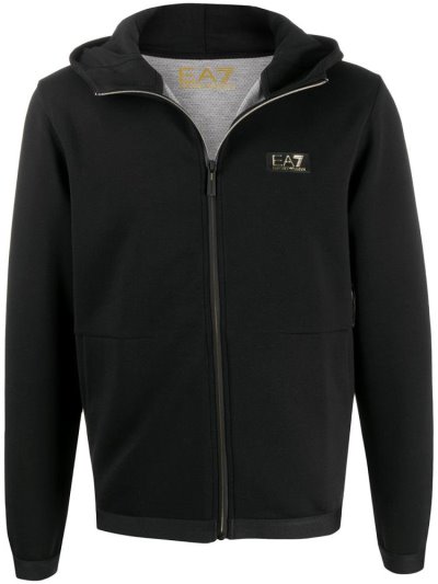 Ea7 Emporio Armani Logo Print Zip Up Hoodie Herren Schwarz | 6BPACPHJ