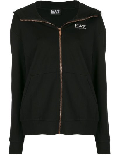 Ea7 Emporio Armani Logo Print Zip Up Hoodie Damen Schwarz | PTAESZQY