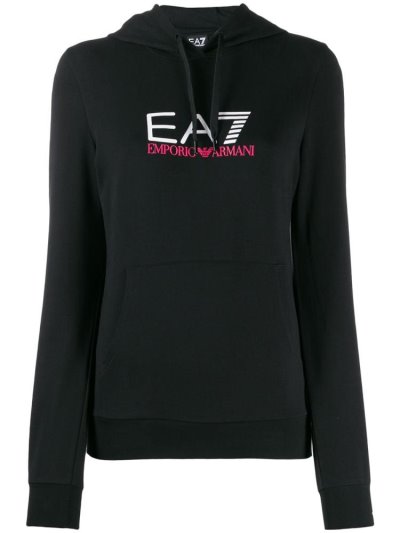Ea7 Emporio Armani Logo Printed Hoodie Damen Schwarz | L1EN4UR3
