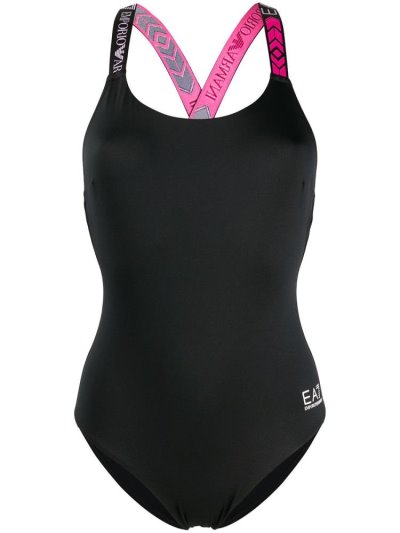 Ea7 Emporio Armani Logo Riemen Badeanzüge Damen Schwarz | VTBQB1SX