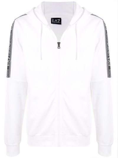 Ea7 Emporio Armani Logo Stripe Hoodie Herren Weiß Schwarz | RNMOQFPO