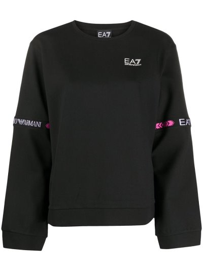 Ea7 Emporio Armani Logo Tape Oversized Fit Sweatshirts Damen Schwarz | TBP4Z9TM