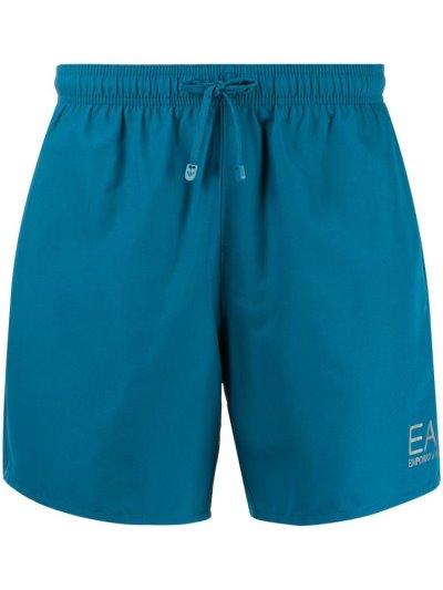 Ea7 Emporio Armani Metallic Logo Print Swim Shorts Herren Blau | F1JU8JKX