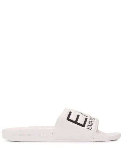 Ea7 Emporio Armani Printed Logo Badelatschen Damen Weiß | EKTHL7Q9