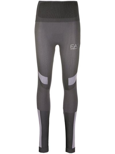 Ea7 Emporio Armani Ribbed Knit Logo Print Leggings Damen Schwarz | TFVV4SWW