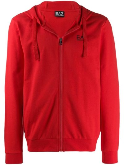 Ea7 Emporio Armani Zip Up Logo Hoodie Herren Rot | WLZZJBS9