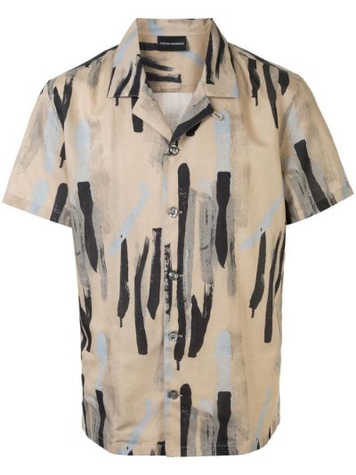 Armani Emporio Abstract Print Hemd Herren Beige | DDJCNQ48