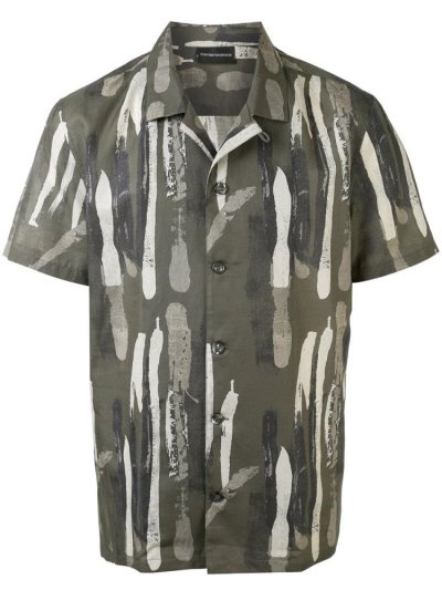 Armani Emporio Abstract Print Hemd Herren Grün | R9IKB3XM