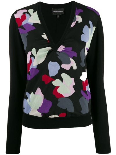 Armani Emporio Abstract Print Knit Jumper Damen Schwarz | FNR6J1T7