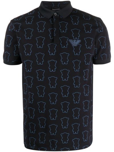 Armani Emporio All Over Bear Print Polo Hemd Herren Blau | 9LIC4GXY