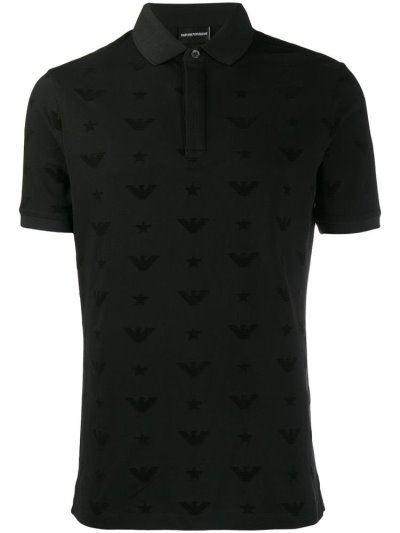 Armani Emporio All Over Logo Polo Hemd Herren Schwarz | D7VZSDDP