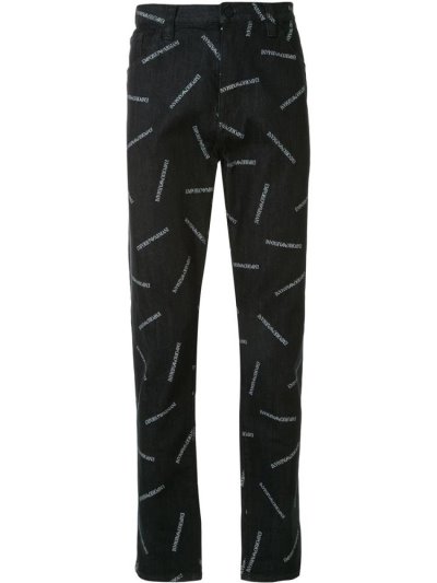 Armani Emporio All Over Logo Print Slim Fit Jeans Herren Blau | M26WVJPG