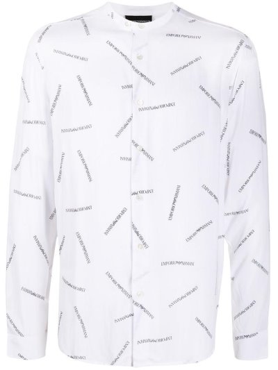 Armani Emporio All Over Mandarin Collar Hemd Herren Weiß | 7HL1NUW3