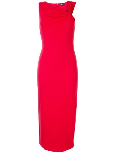 Armani Emporio Asymmetric Neck Fitted Kleider Damen Rot | H7HYNV66