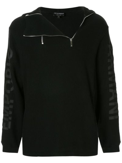 Armani Emporio Asymmetric Zip Hoodie Herren Schwarz | K5E3DX5M