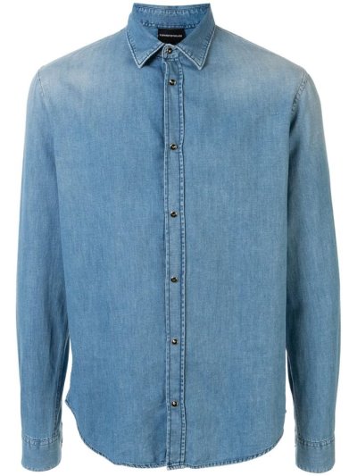Armani Emporio Basic Denim Hemd Herren Blau | QV0YGQ7G