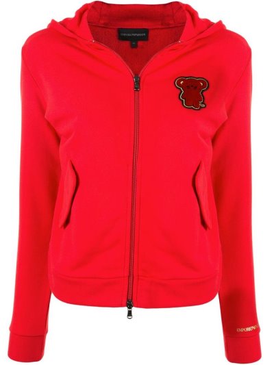 Armani Emporio Bear Patch Hoodie Damen Rot | YL6I7IBB