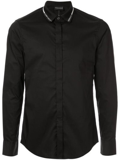 Armani Emporio Branded Collar Hemd Herren Schwarz | P7FB0PW4