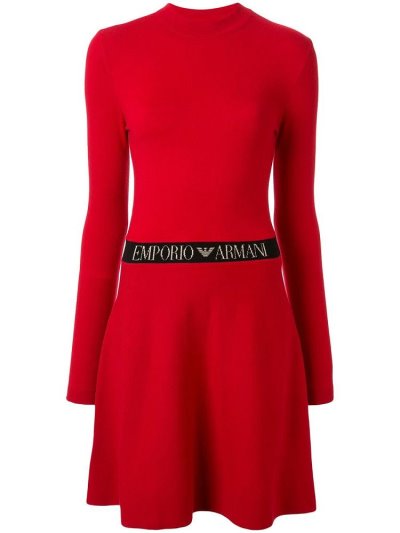 Armani Emporio Branded Taille Flared Kleider Damen Rot | 662EQ2ZD