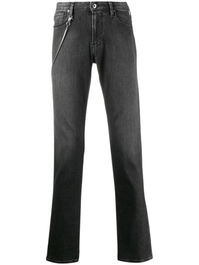Armani Emporio Chain Detail Straight Leg Jeans Herren Schwarz | S6J0Q1IO