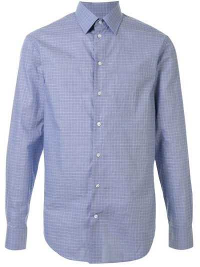 Armani Emporio Check Print Curved Hem Hemd Herren Blau Weiß | UWQILI1A