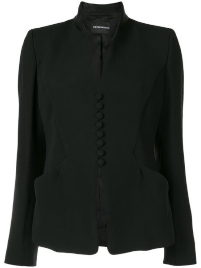 Armani Emporio Collarless Buttoned Blazer Damen Schwarz | 56BQ6WCJ