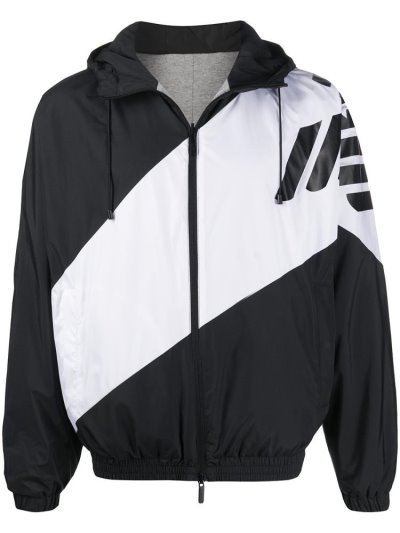 Armani Emporio Colour Block Logo Print Windbreaker Mäntel Herren Schwarz Weiß | YYFEA1I5