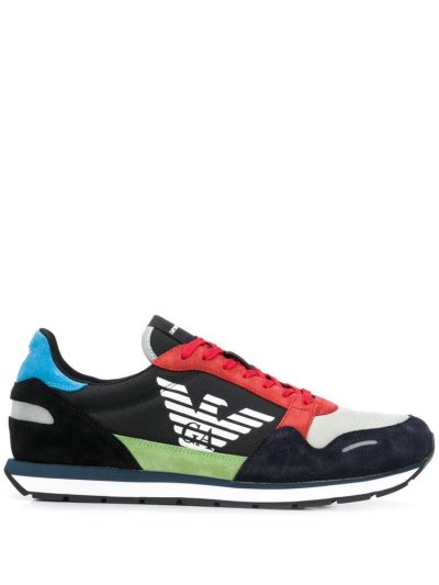 Armani Emporio Colour Block Low Top Sneakers Herren Schwarz Rot | YZ9XQ89O