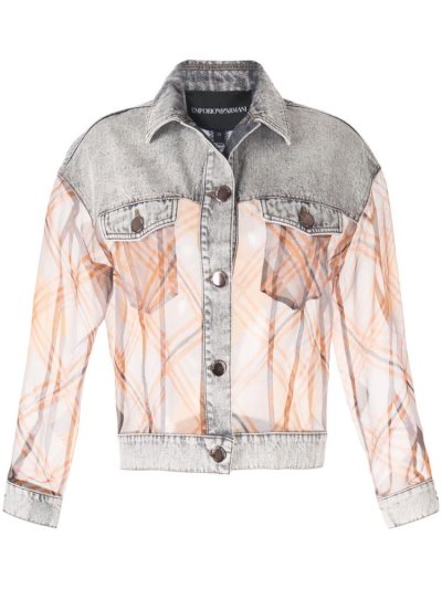 Armani Emporio Contrast Sheer Denim Jacke Damen Grau Orange | X2B2O8SF
