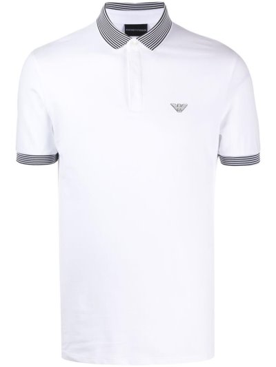 Armani Emporio Contrasting Collar Logo Polo Hemd Herren Weiß | R0QHOHCX