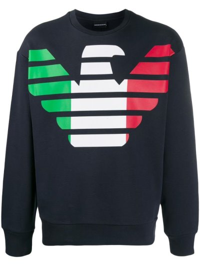 Armani Emporio Crew Neck Knit Logo Pullover Pullover Herren Blau | DXTKJCY8