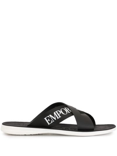Armani Emporio Cross Over Logo Riemen Sandalen Herren Schwarz | WXW68SJK
